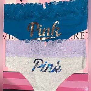 2 Victoria’s Secret Pink Panties bundle pink cotton panties lace hipster holo